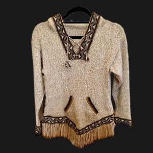 NWOT Alpaca Wool Hooded Sweater Fringe Pullover